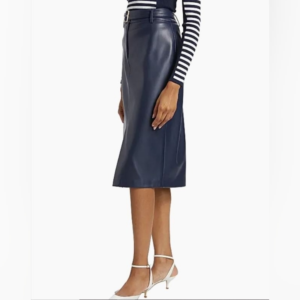 🌟 Elie Tahari Kris Belted Faux Leather Skirt, Peacoat Blue (4) - Picture 4 of 16